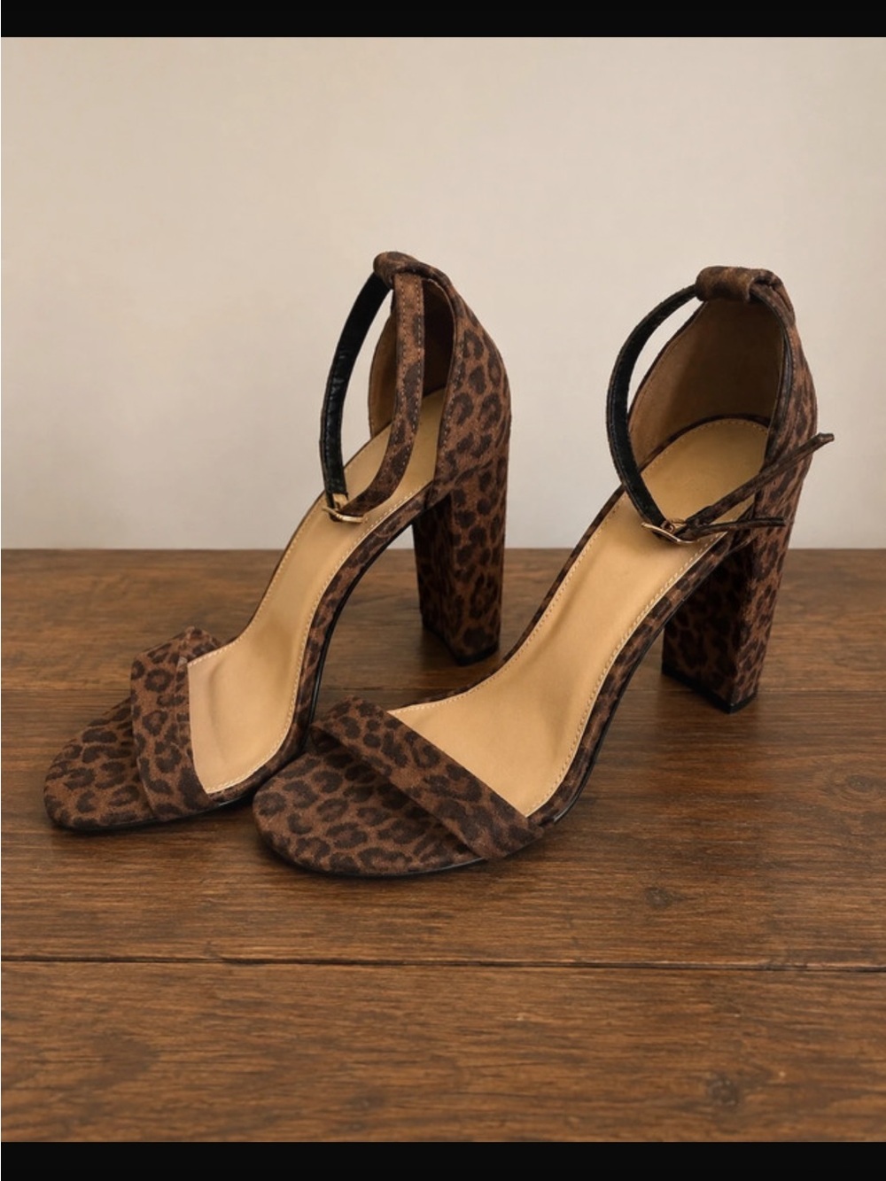 Leopard Print Block Heel Sandals in Brown